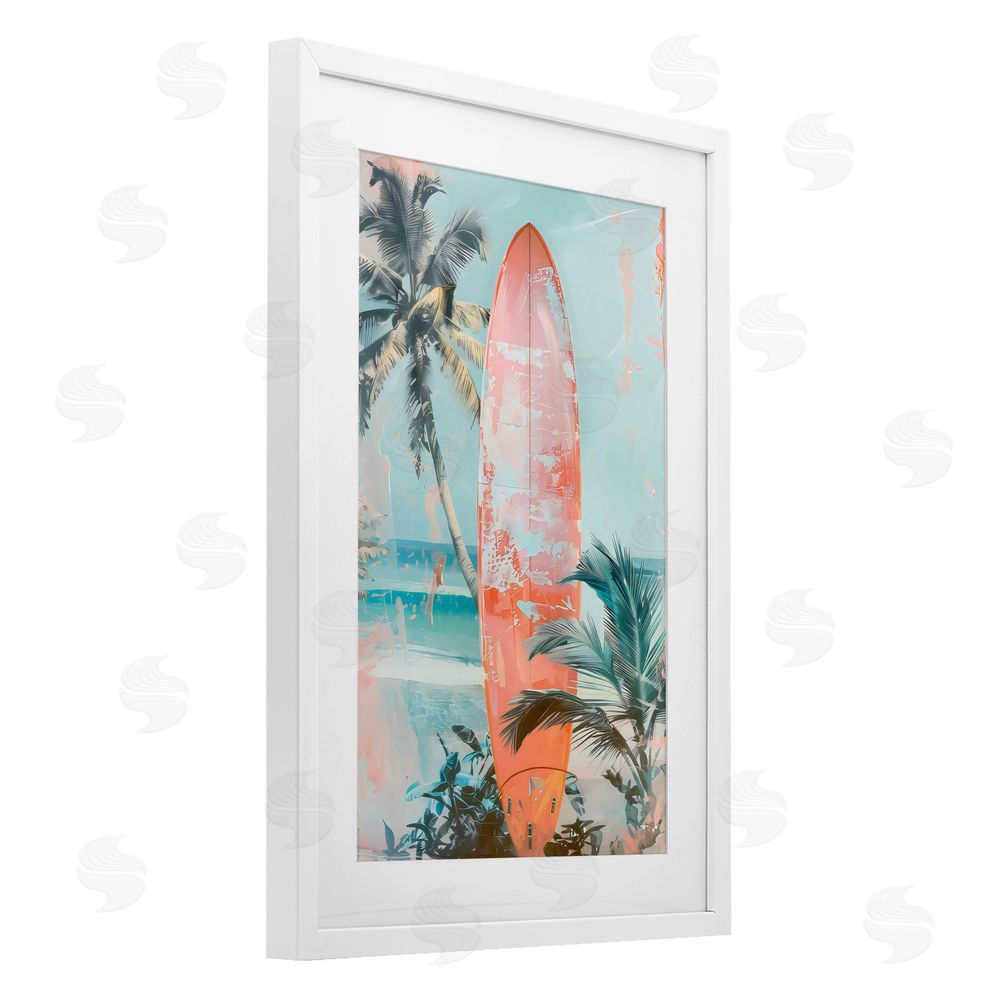 LSR Design Studio Peach Surf Distressed Modern White Framed Print Under Glass Art