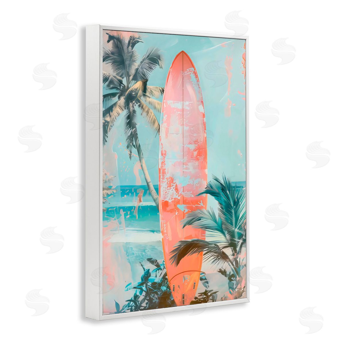 LSR Design Studio Peach Surf Distressed Modern White Frame Giclee Art Print