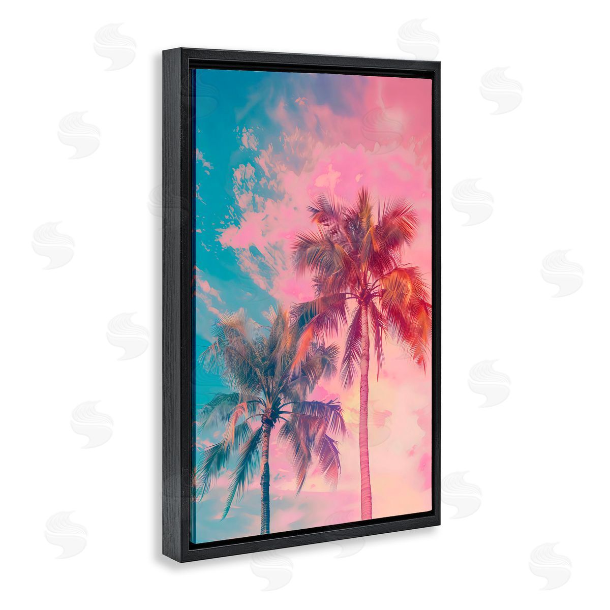 LSR Design Studio Sunset Palm Dream Black Floating Frame Canvas Wall Art Print