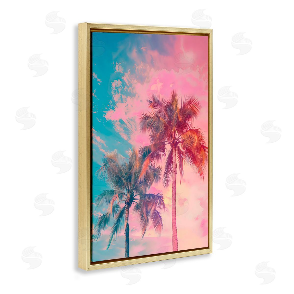 LSR Design Studio Sunset Palm Dream Gold Floating Frame Canvas Art Print