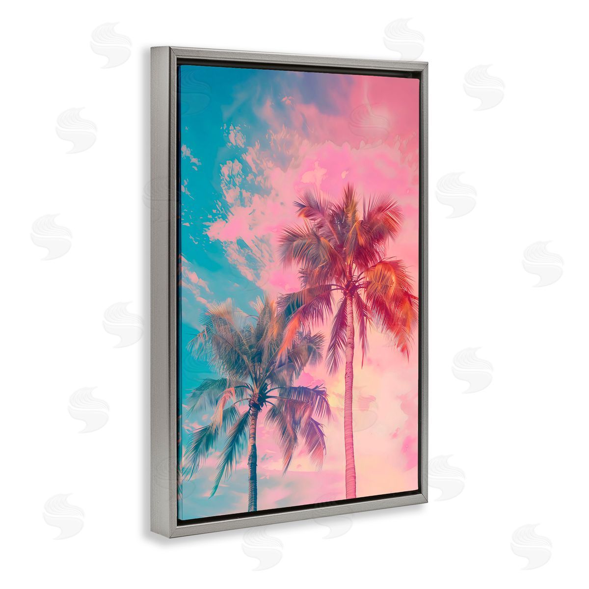 LSR Design Studio Sunset Palm Dream Gray Floating Frame Canvas Art Print