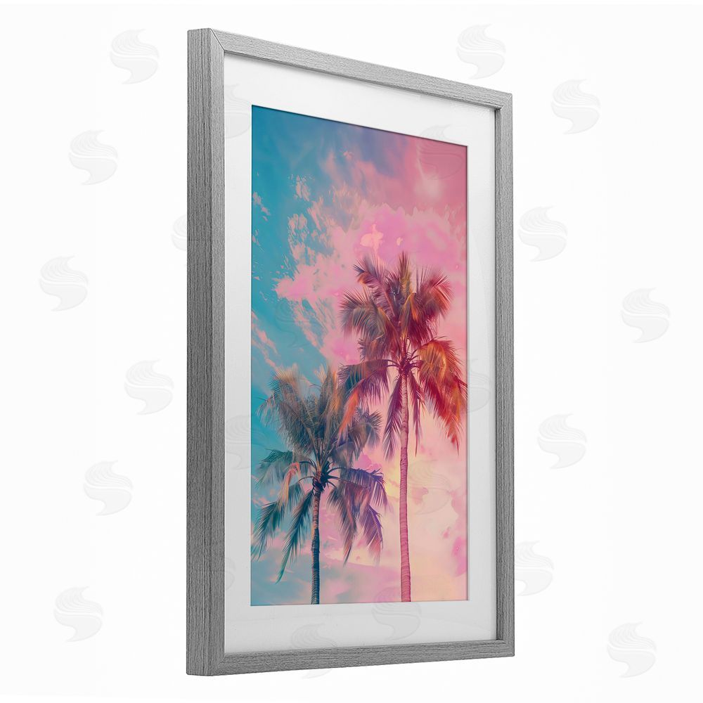 LSR Design Studio Sunset Palm Dream Gray Framed Print Under Glass Art