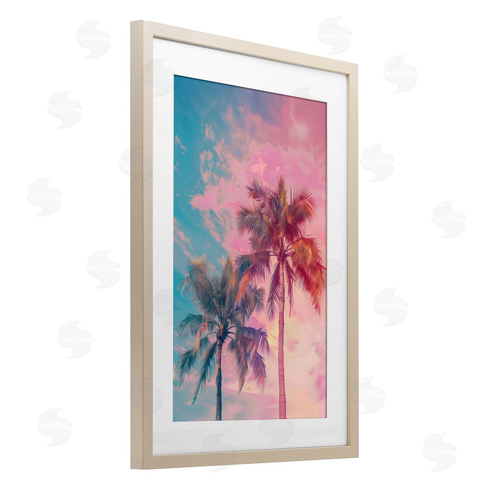 LSR Design Studio Sunset Palm Dream Birch Framed Print Under Glass Art