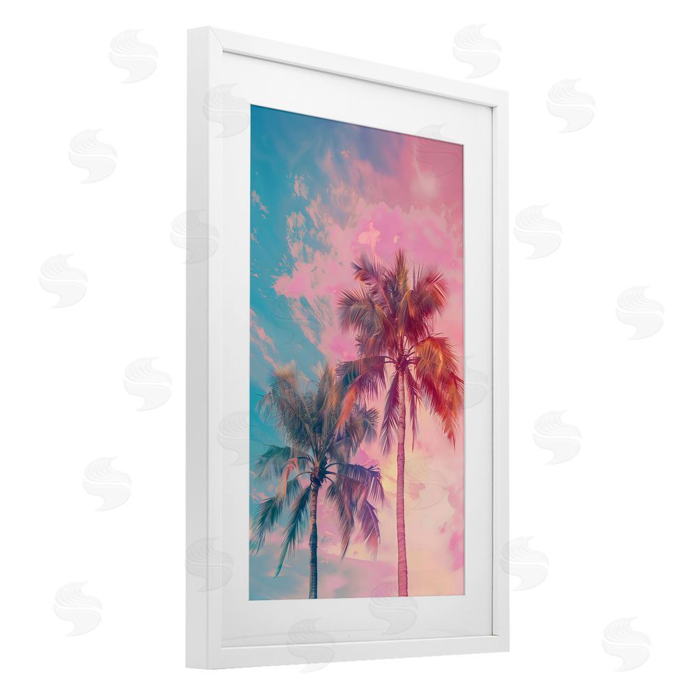 LSR Design Studio Sunset Palm Dream White Framed Print Under Glass Art