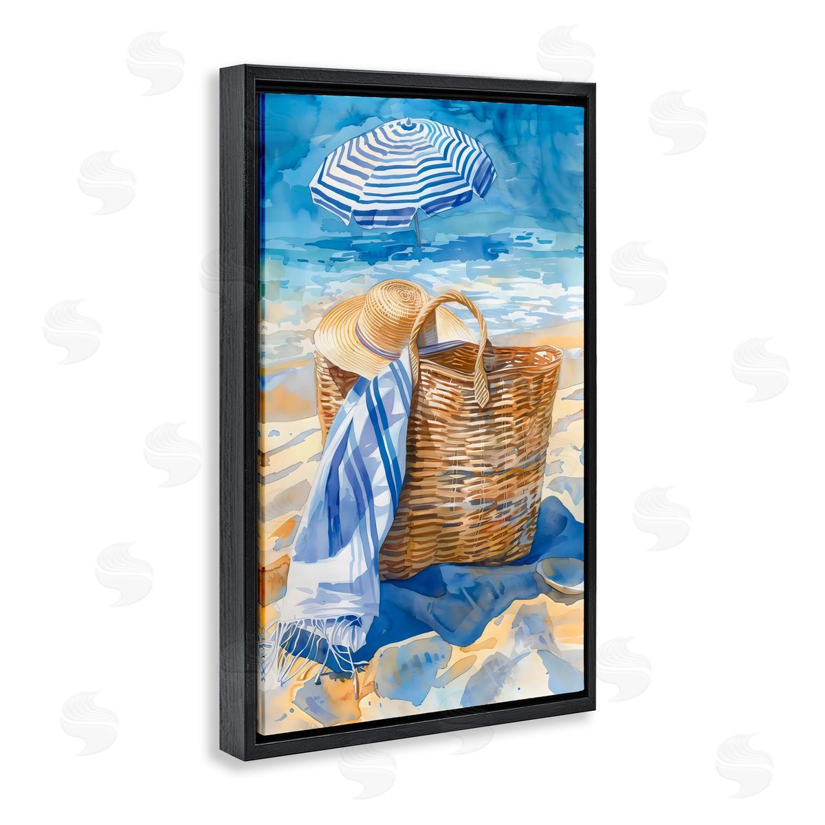 LSR Design Studio Beach Basket Essentials Black Floating Frame Canvas Wall Art Print