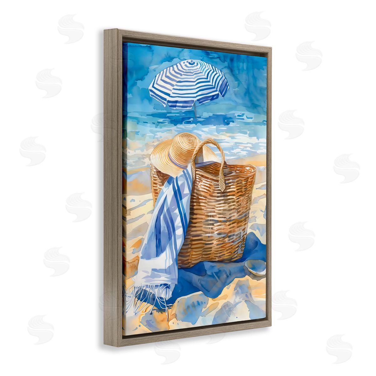 LSR Design Studio Beach Basket Essentials Brown Floating Frame Canvas Art Print