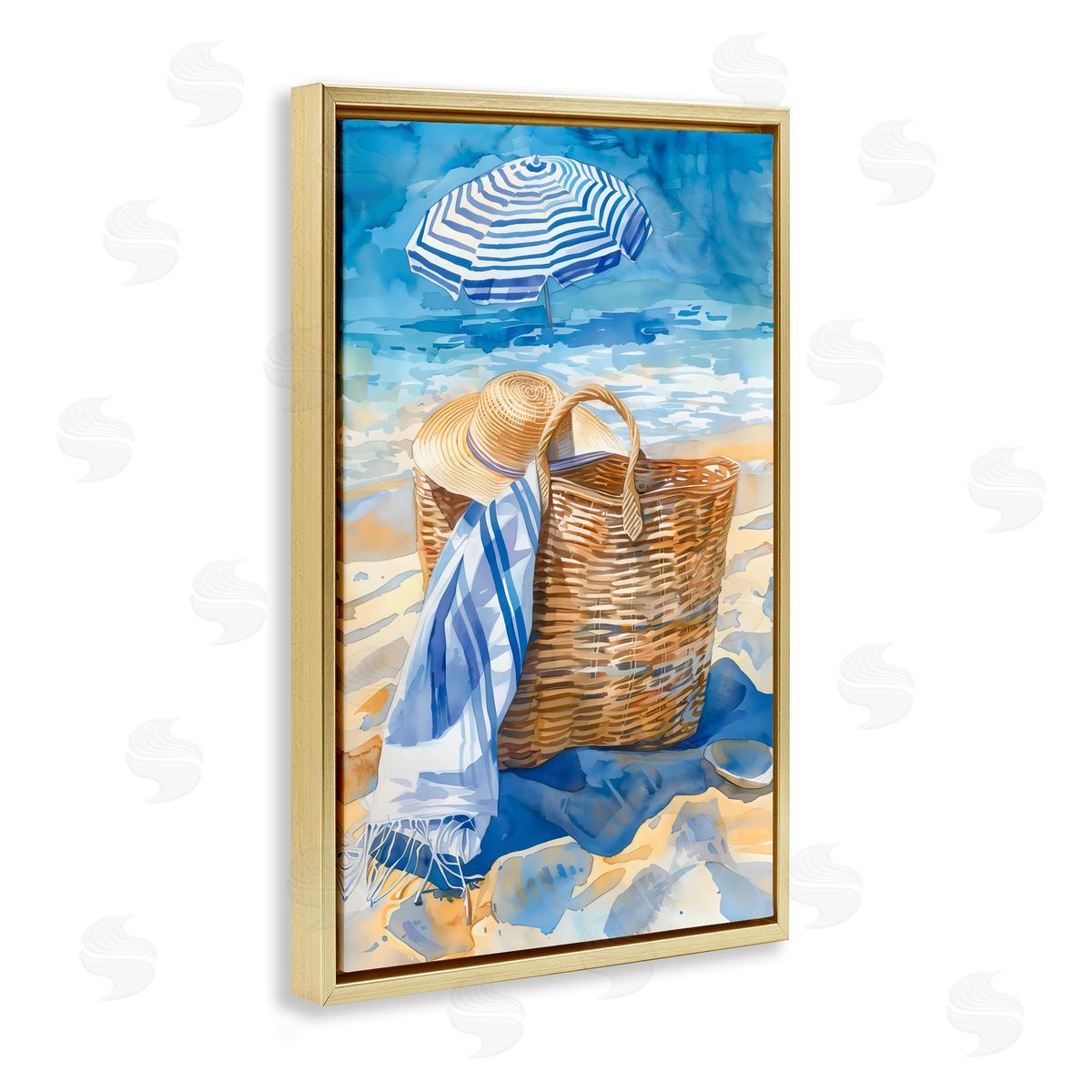 LSR Design Studio Beach Basket Essentials Gold Floating Frame Canvas Art Print