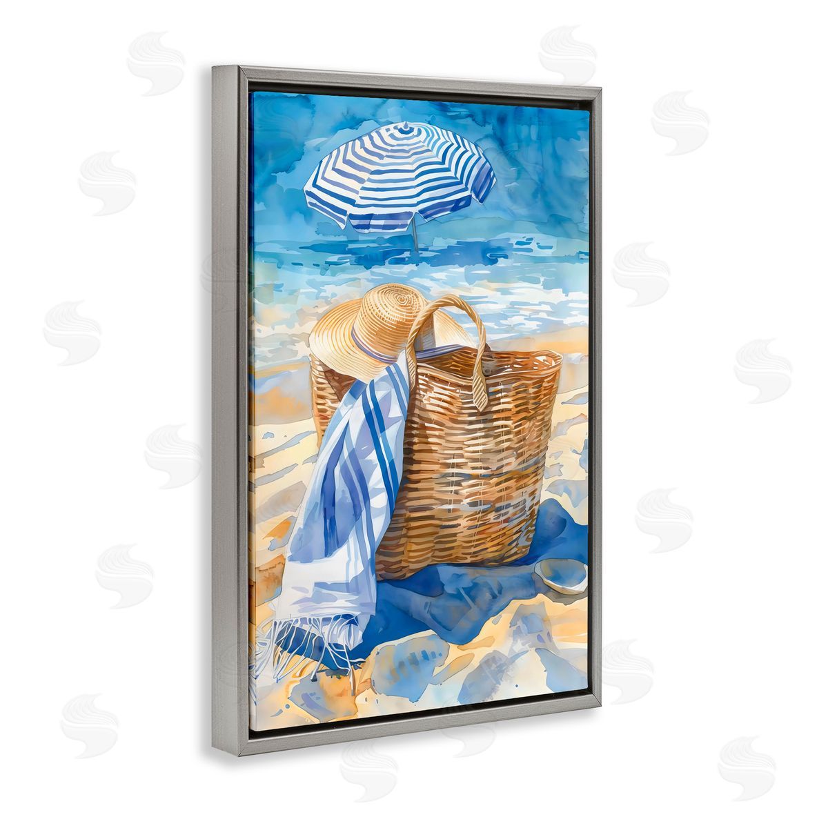 LSR Design Studio Beach Basket Essentials Gray Floating Frame Canvas Art Print