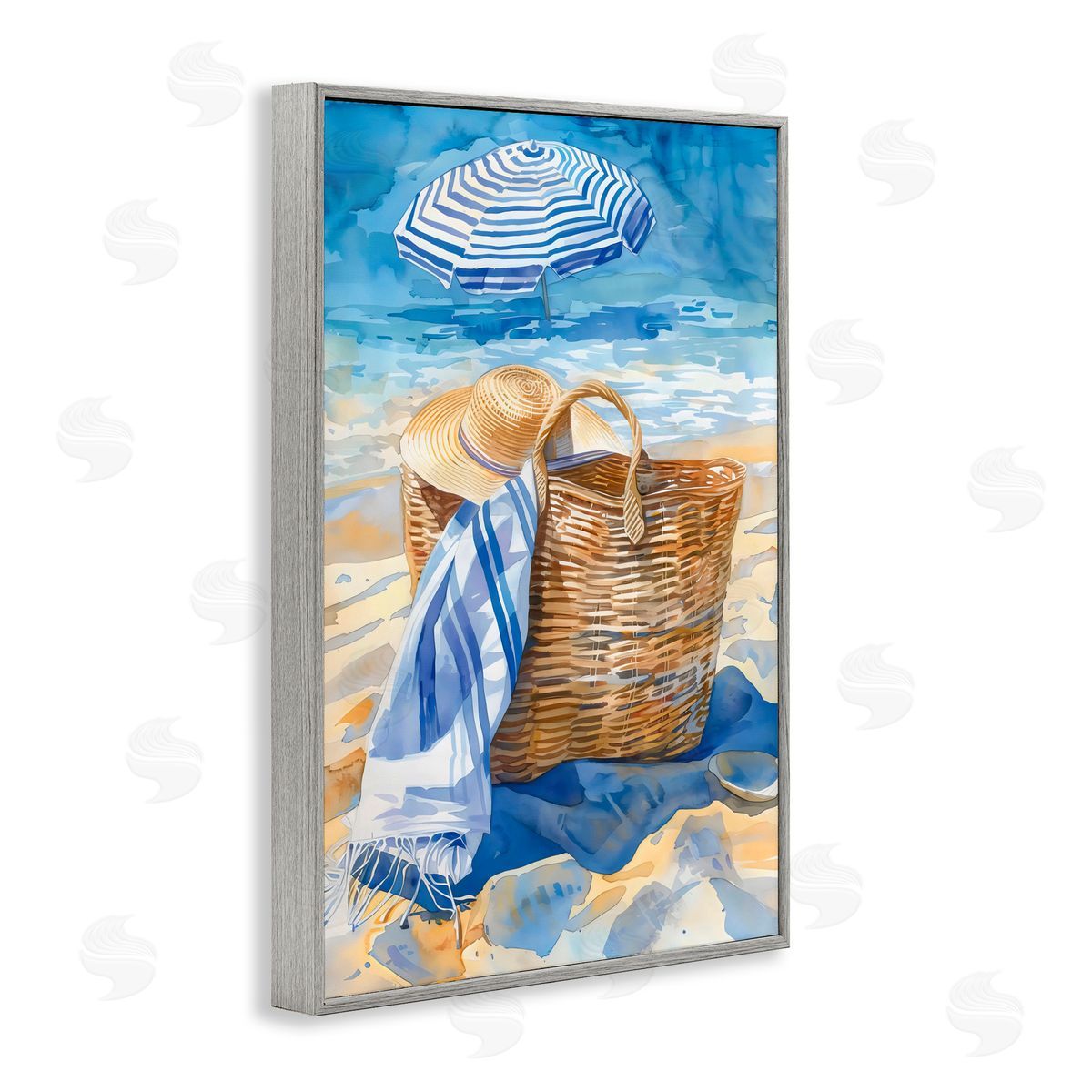 LSR Design Studio Beach Basket Essentials Gray Framed Giclee Art Print