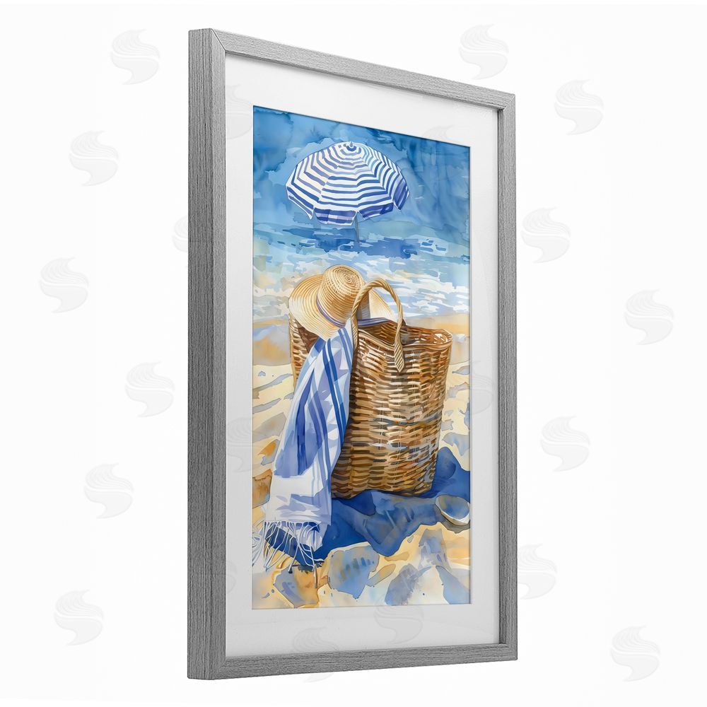 LSR Design Studio Beach Basket Essentials Gray Framed Print Under Glass Art