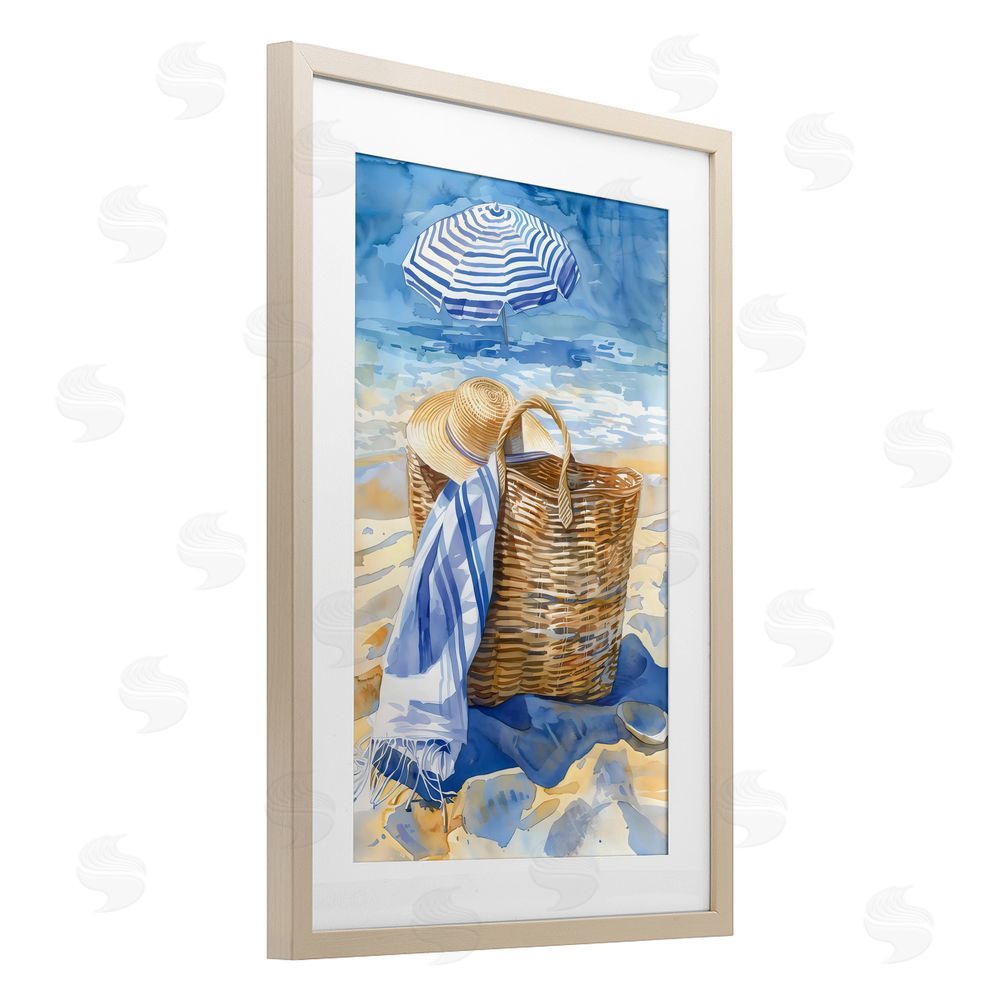 LSR Design Studio Beach Basket Essentials Birch Framed Print Under Glass Art
