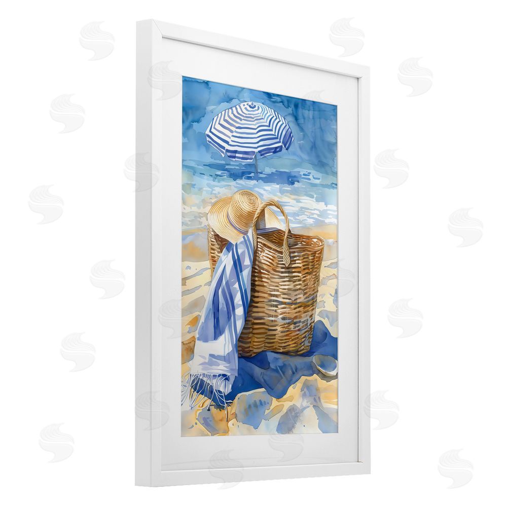 LSR Design Studio Beach Basket Essentials White Framed Print Under Glass Art