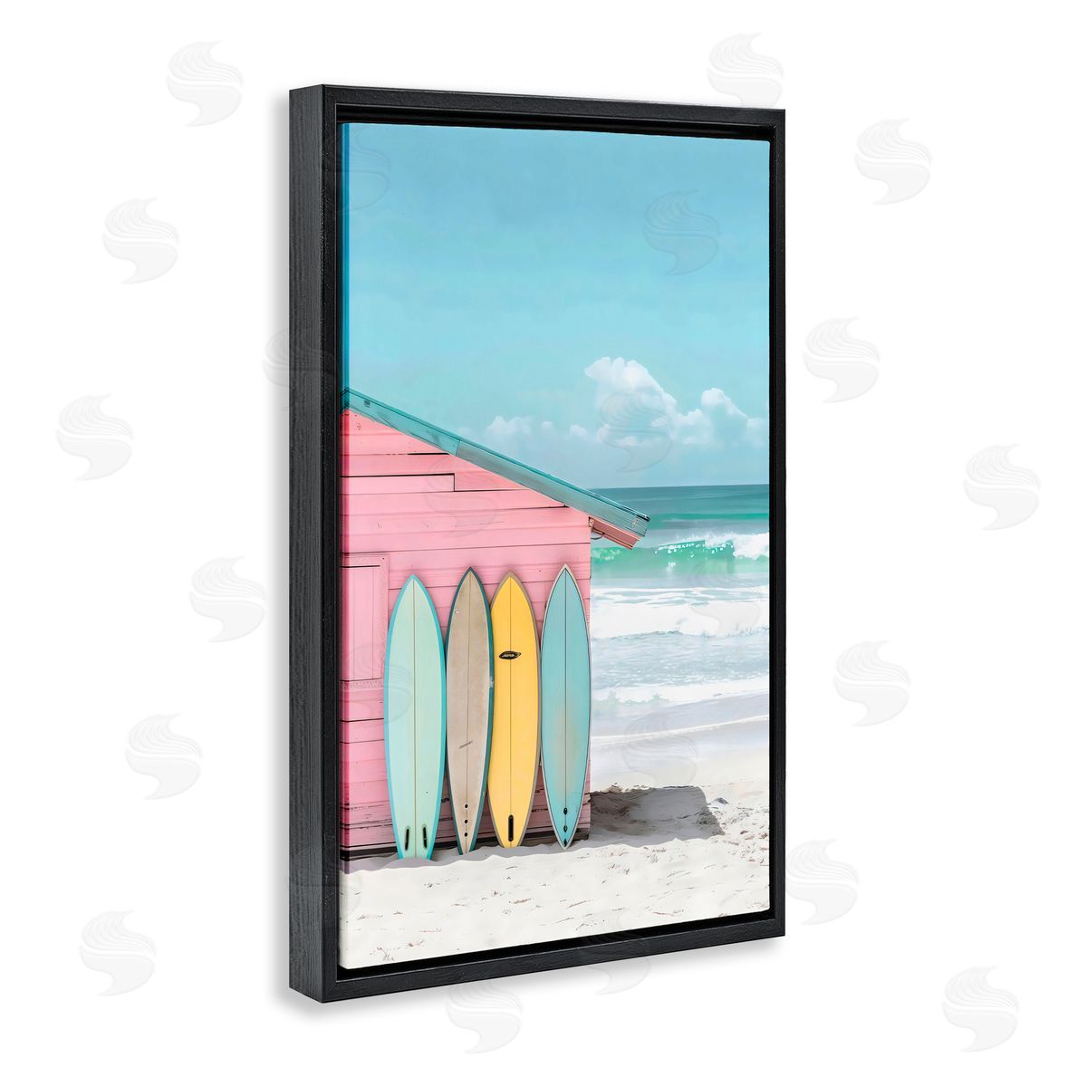 LSR Design Studio Pastel Beach Dream Black Floating Frame Canvas Wall Art Print