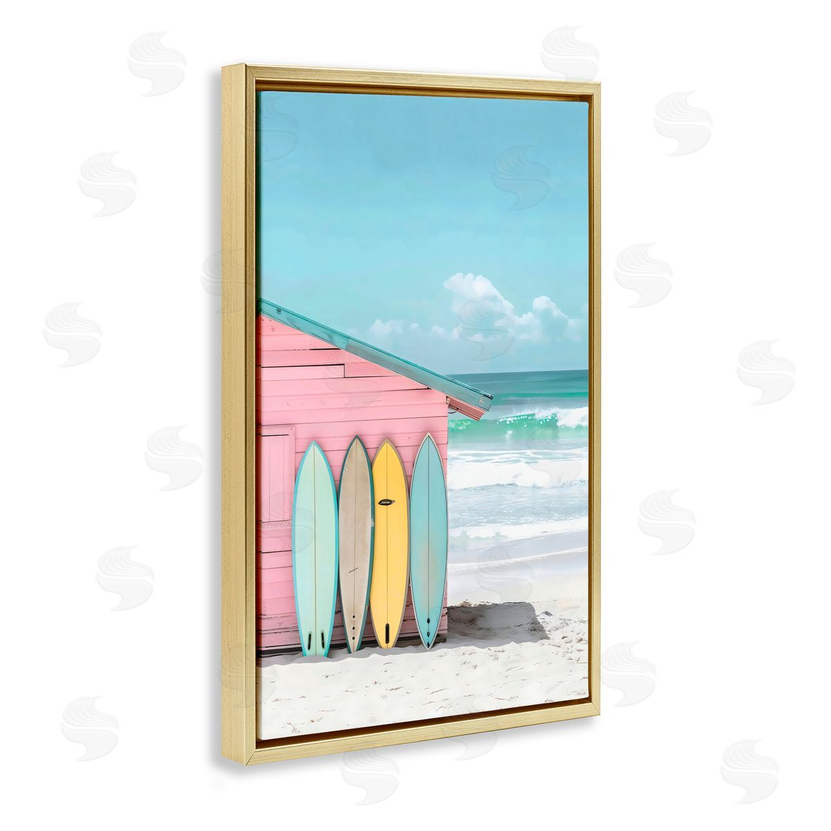 LSR Design Studio Pastel Beach Dream Gold Floating Frame Canvas Art Print