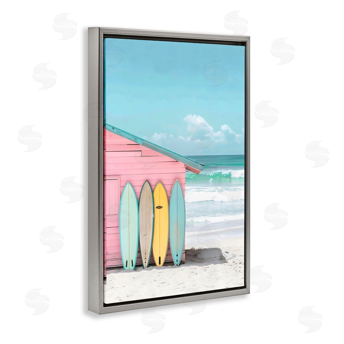 LSR Design Studio Pastel Beach Dream Gray Floating Frame Canvas Art Print