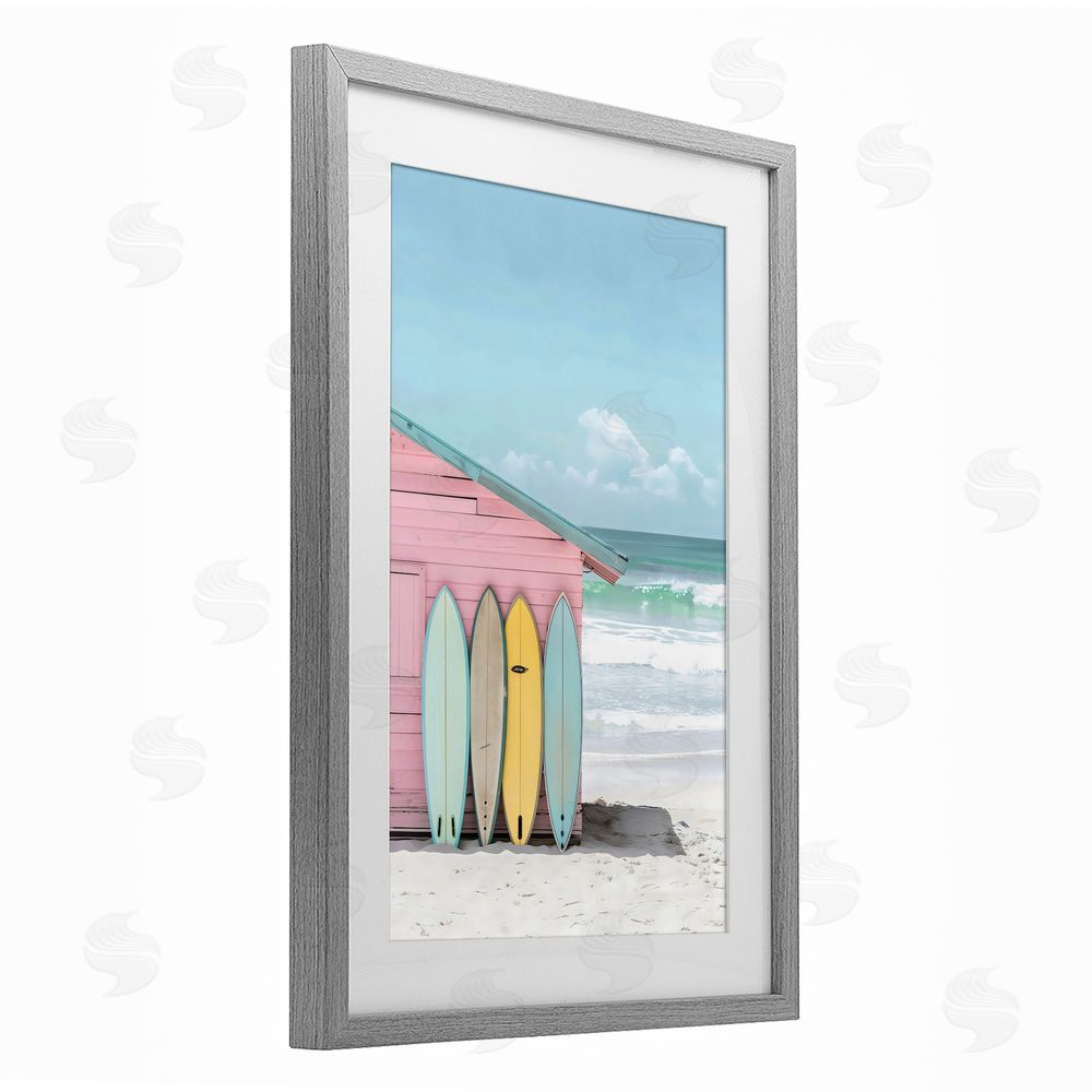 LSR Design Studio Pastel Beach Dream Gray Framed Print Under Glass Art
