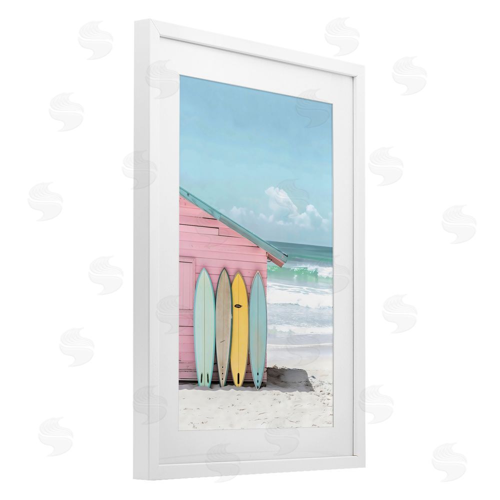 LSR Design Studio Pastel Beach Dream White Framed Print Under Glass Art