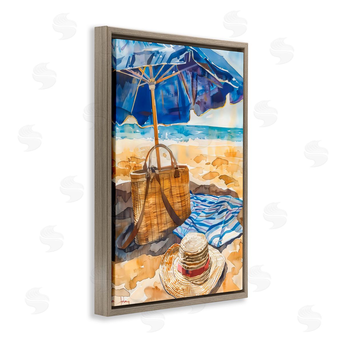 LSR Design Studio Coast Of Watercolor Beach Brown Floating Frame Canvas Art Print