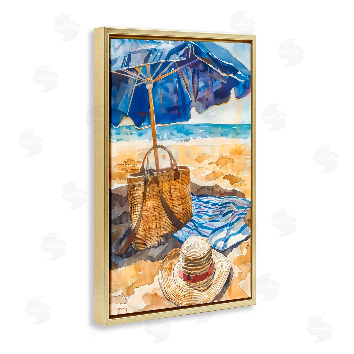 LSR Design Studio Coast Of Watercolor Beach Gold Floating Frame Canvas Art Print