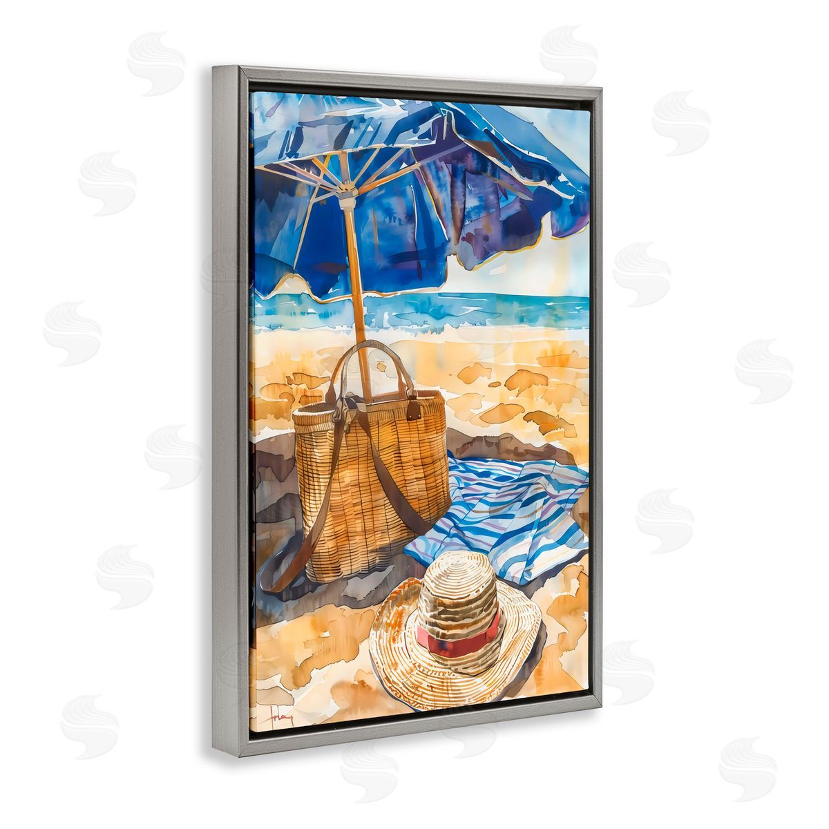 LSR Design Studio Coast Of Watercolor Beach Gray Floating Frame Canvas Art Print