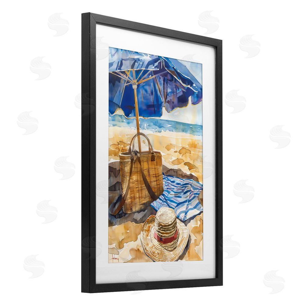 LSR Design Studio Coast Of Watercolor Beach Black Framed Print Under Glass Art