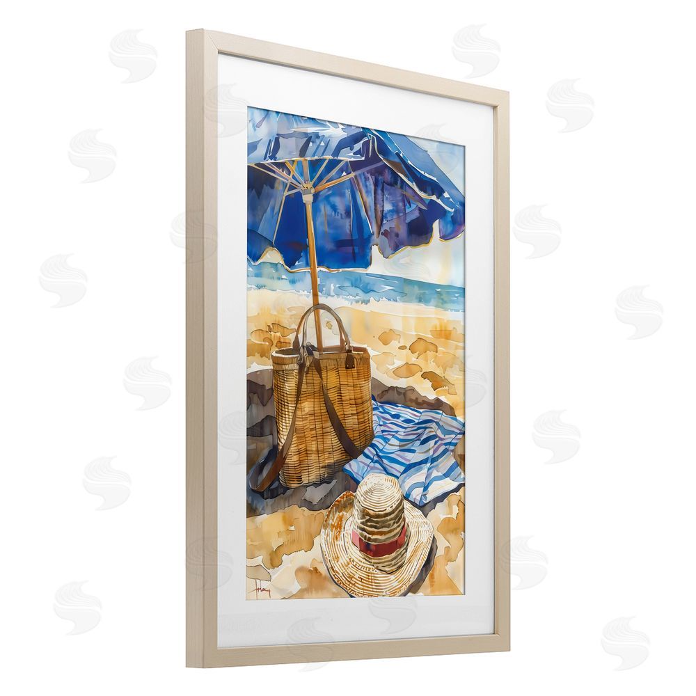 LSR Design Studio Coast Of Watercolor Beach Birch Framed Print Under Glass Art