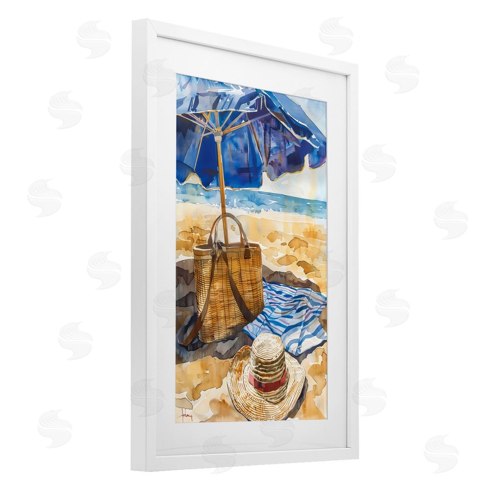 LSR Design Studio Coast Of Watercolor Beach White Framed Print Under Glass Art