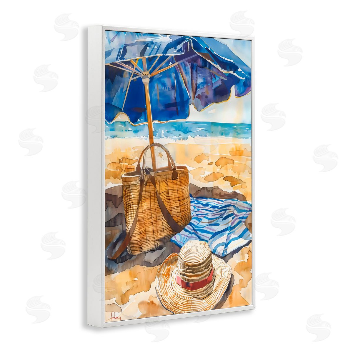 LSR Design Studio Coast Of Watercolor Beach White Frame Giclee Art Print