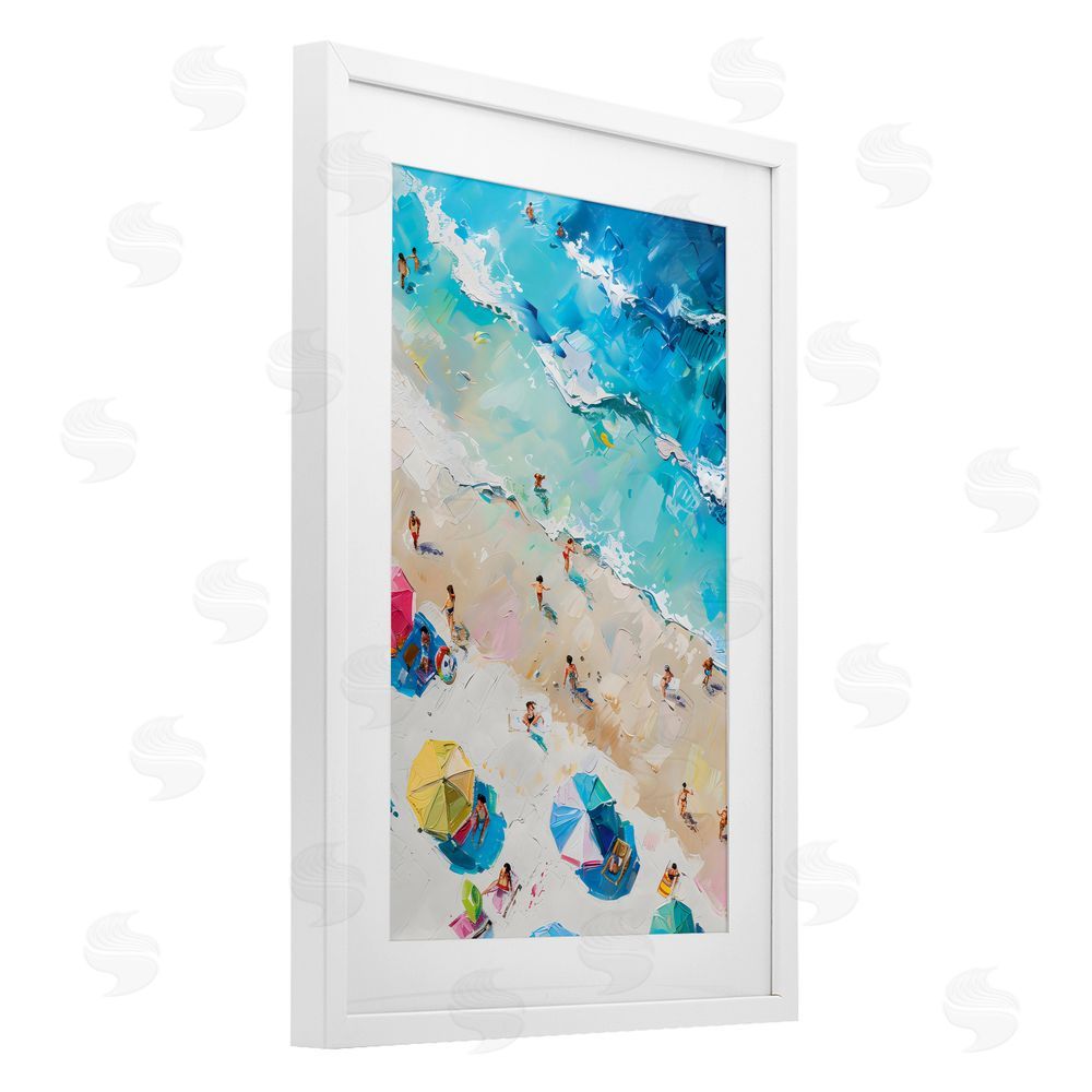 LSR Design Studio Family Beach Fun Day White Framed Print Under Glass Art
