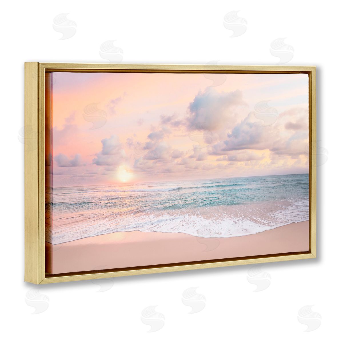 Sisi and Seb Cloudy Sunset Seaside Shore Gold Floating Frame Canvas Art Print