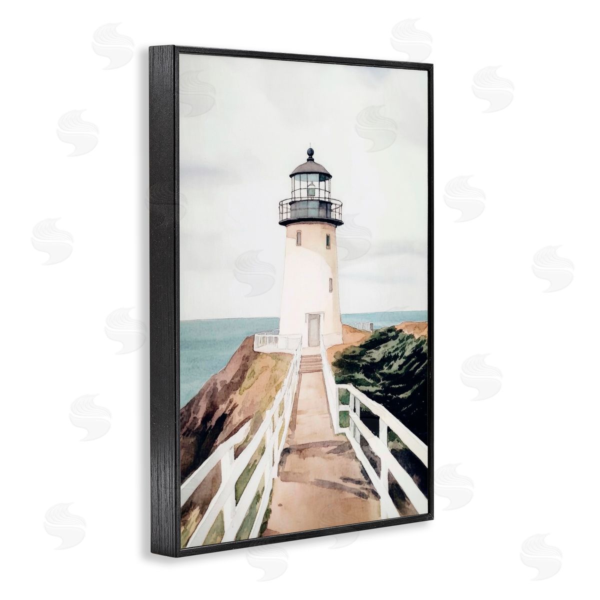 Sisi and Seb Watercolor Lighthouse Path Black Framed Giclee Art Print