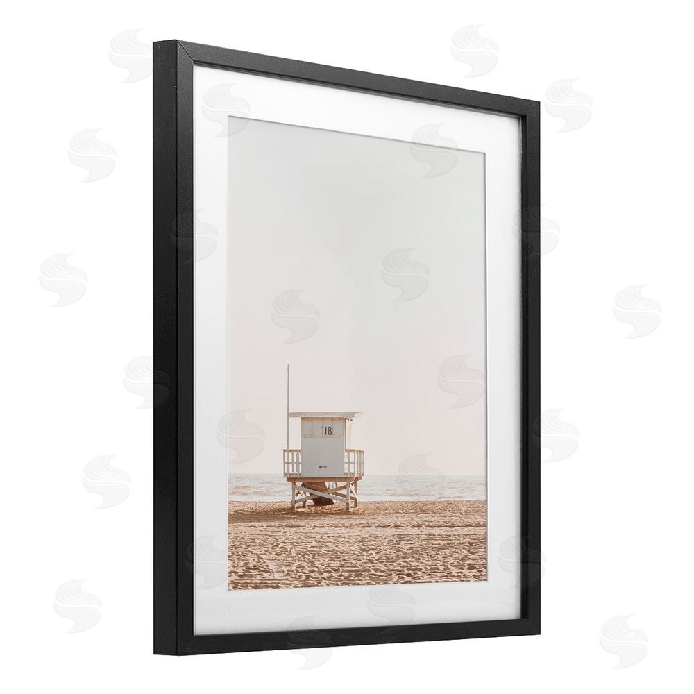 Sisi and Seb Minimalist Beach Hut Neutrals Black Framed Print Under Glass Art