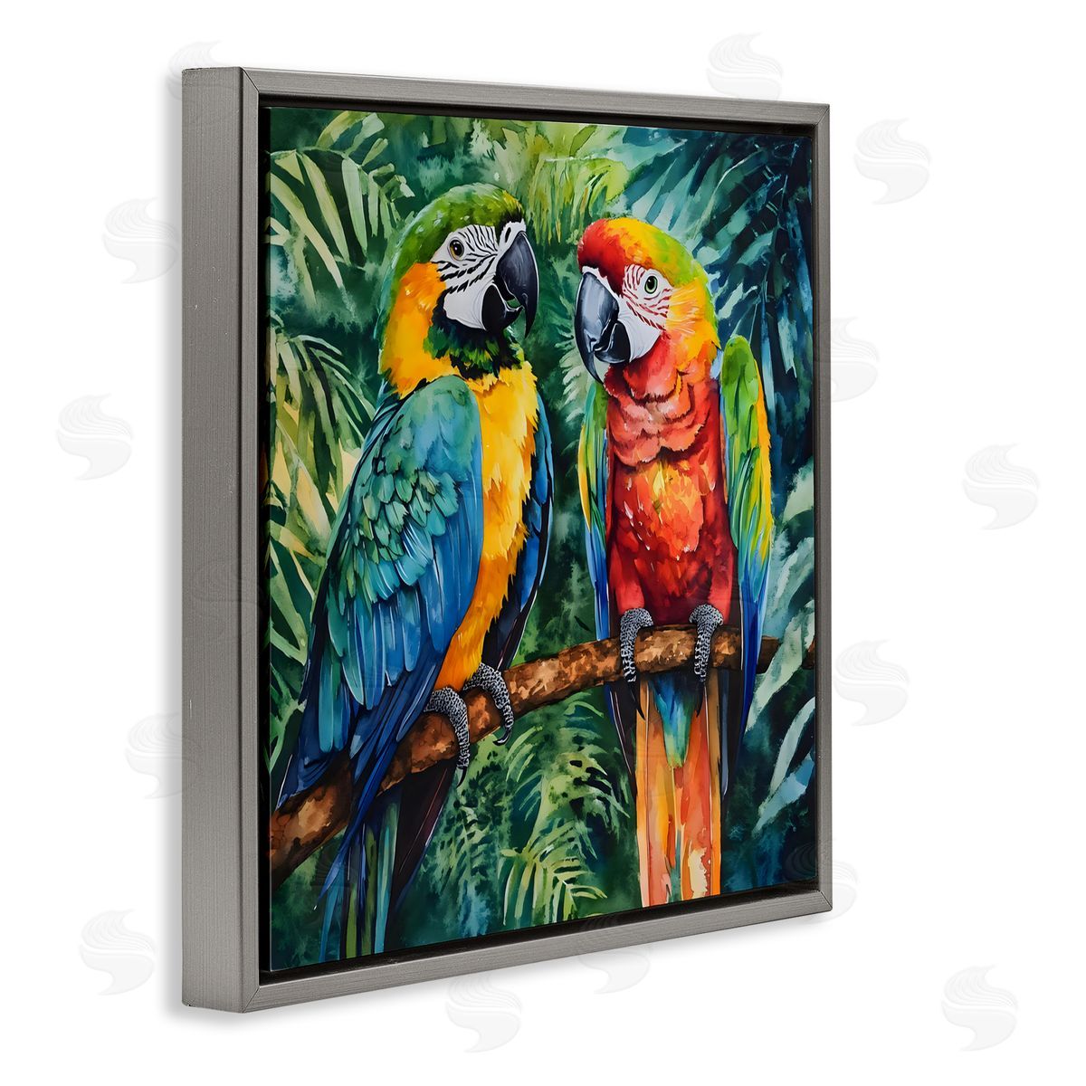 LSR Design Studio Parrot Conversation Perch Gray Floating Frame Canvas Art Print