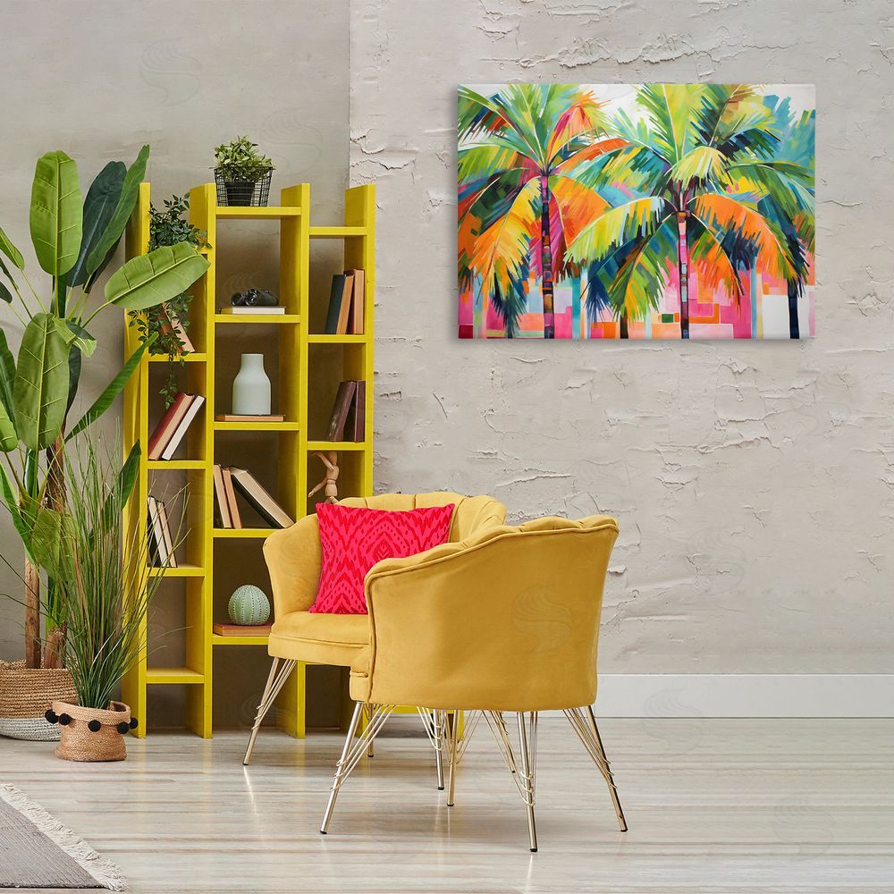 LSR Design Studio Bright Mod Palms & Rectangles Printed Wall Art in Room