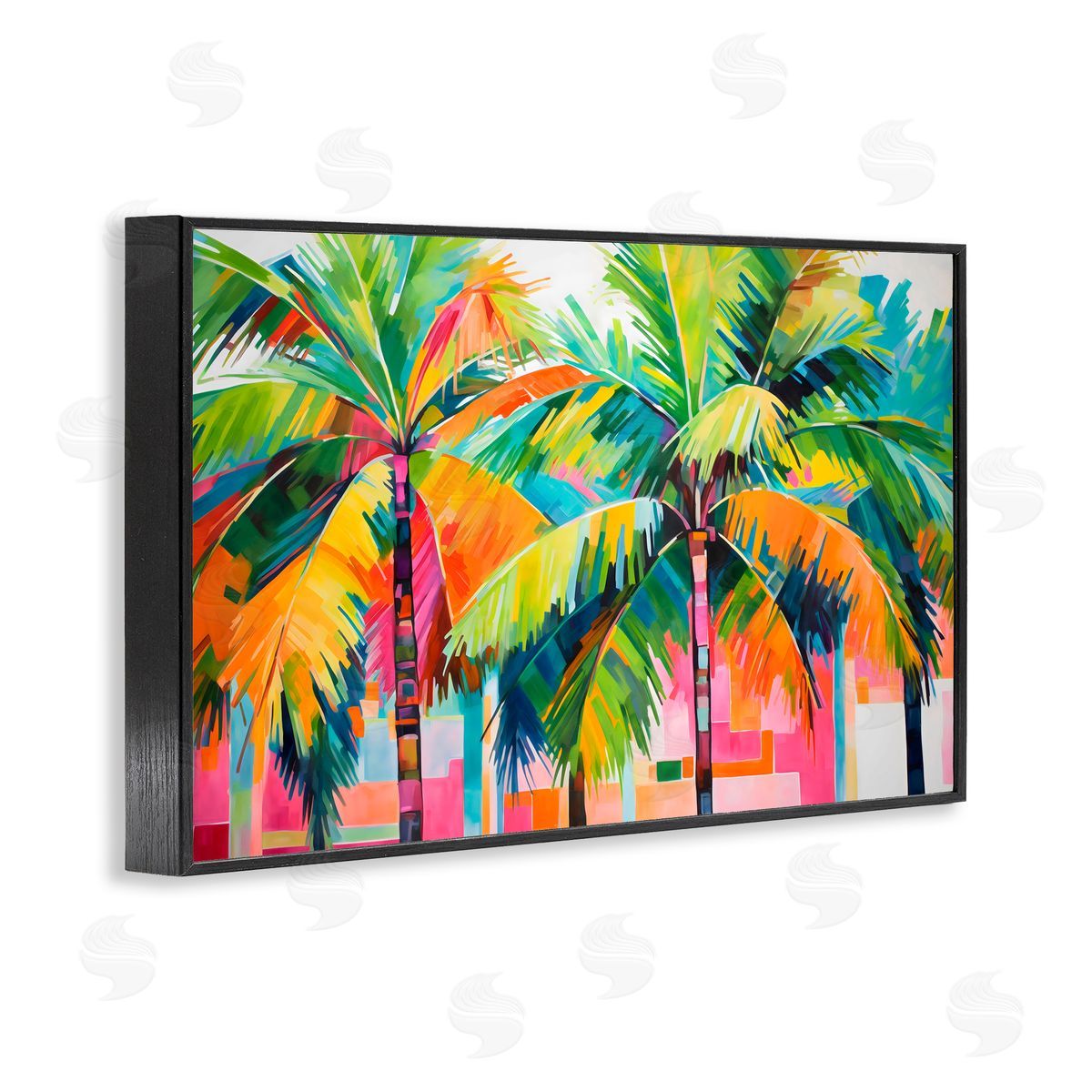 LSR Design Studio Bright Mod Palms & Rectangles Black Framed Giclee Art Print
