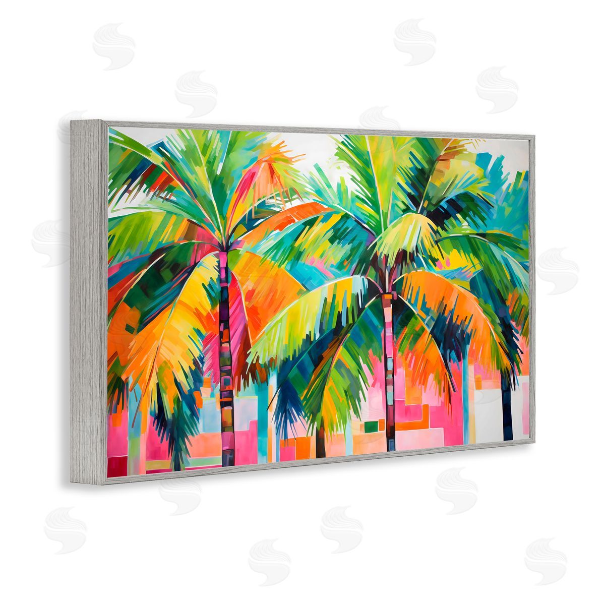 LSR Design Studio Bright Mod Palms & Rectangles Gray Framed Giclee Art Print