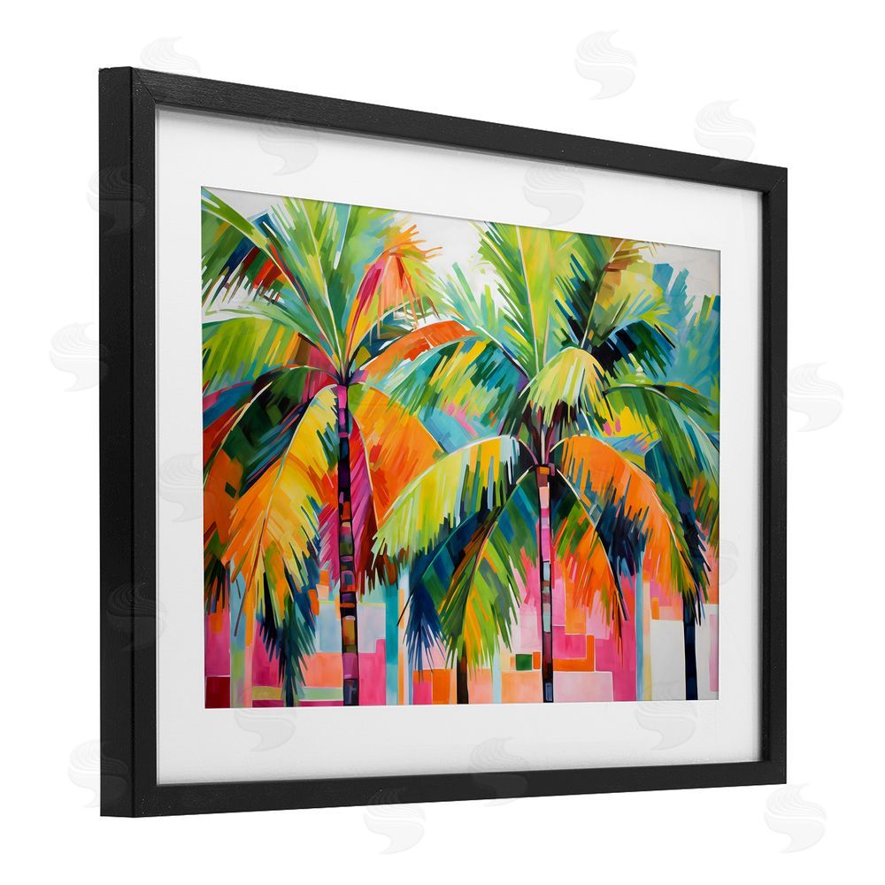 LSR Design Studio Bright Mod Palms & Rectangles Black Framed Print Under Glass Art