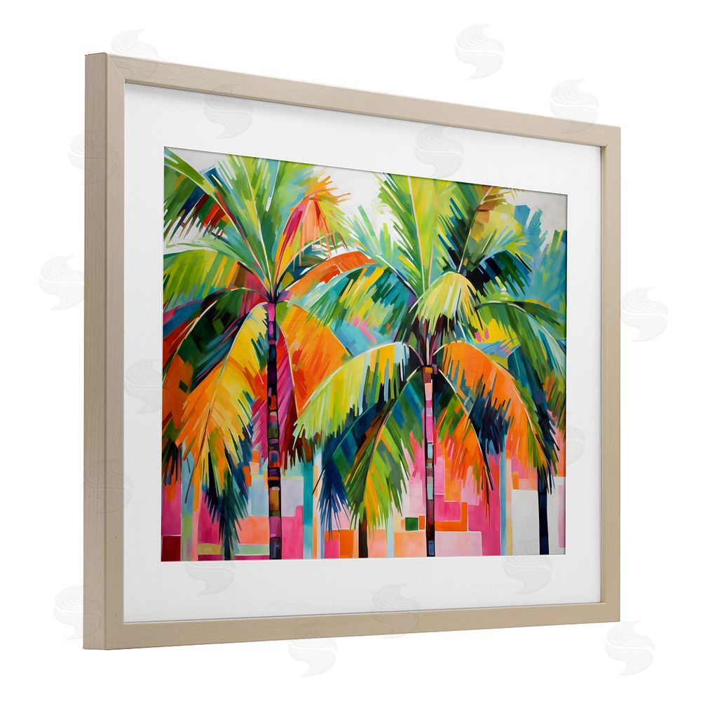 LSR Design Studio Bright Mod Palms & Rectangles Birch Framed Print Under Glass Art