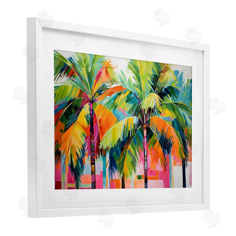 LSR Design Studio Bright Mod Palms & Rectangles White Framed Print Under Glass Art