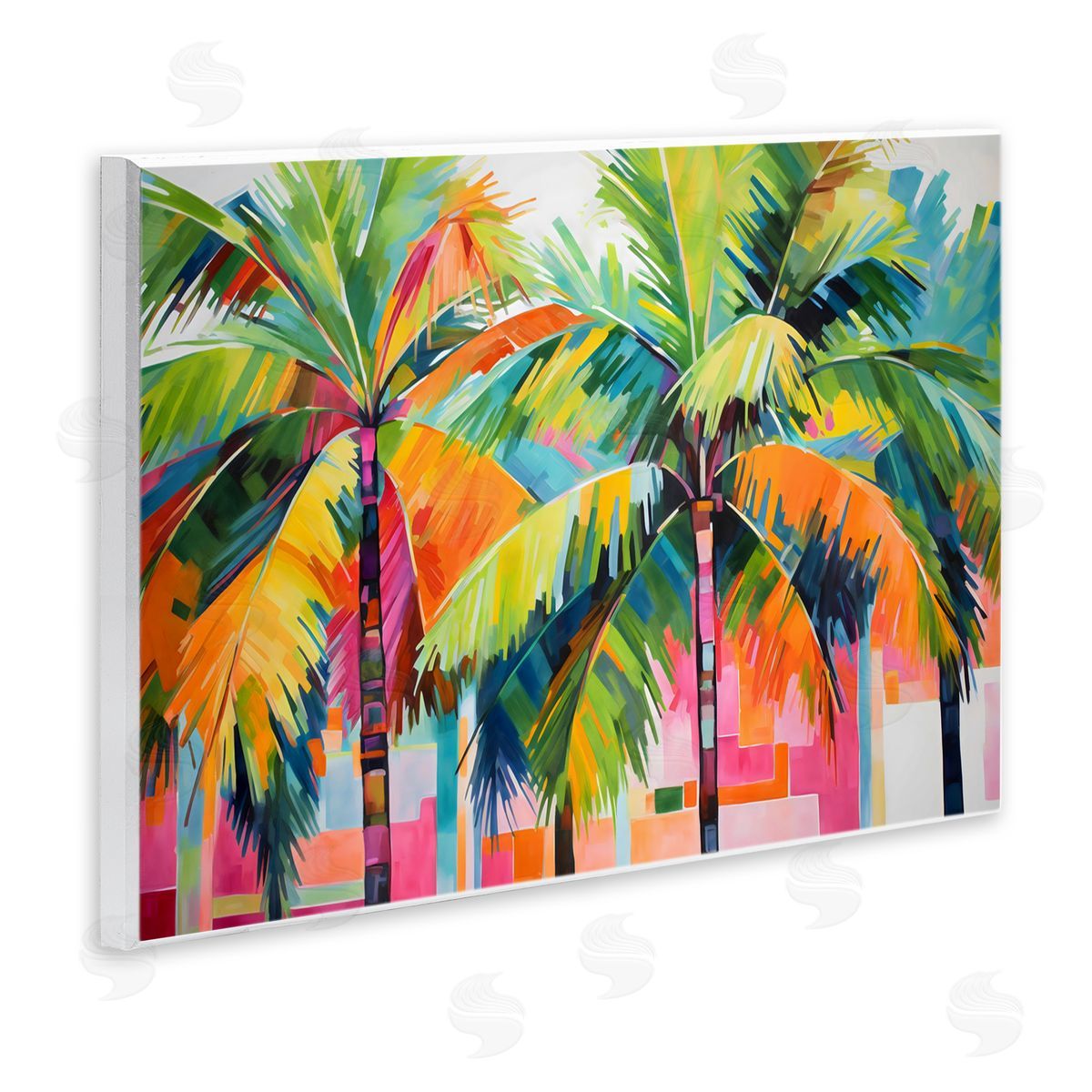 LSR Design Studio Bright Mod Palms & Rectangles Wall Plaque Art Print
