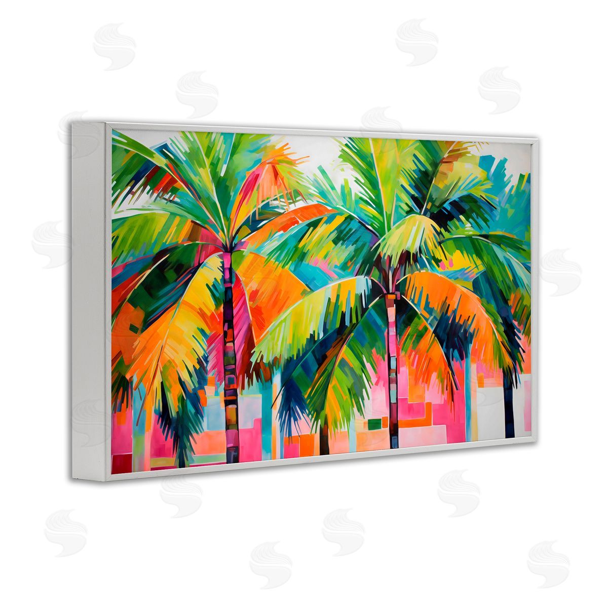 LSR Design Studio Bright Mod Palms & Rectangles White Frame Giclee Art Print