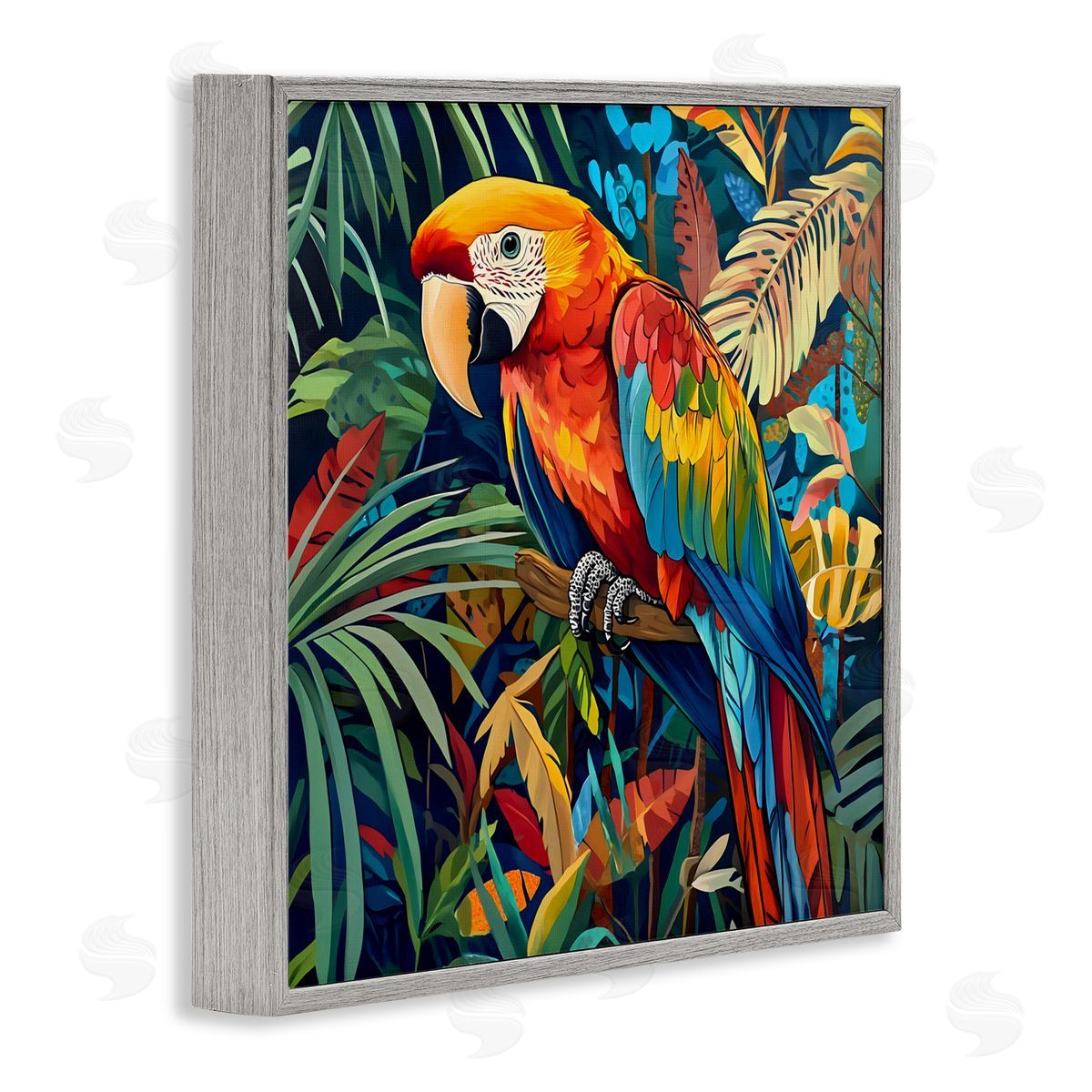 LSR Design Studio Jungle Parrot Amid Leaves Gray Framed Giclee Art Print