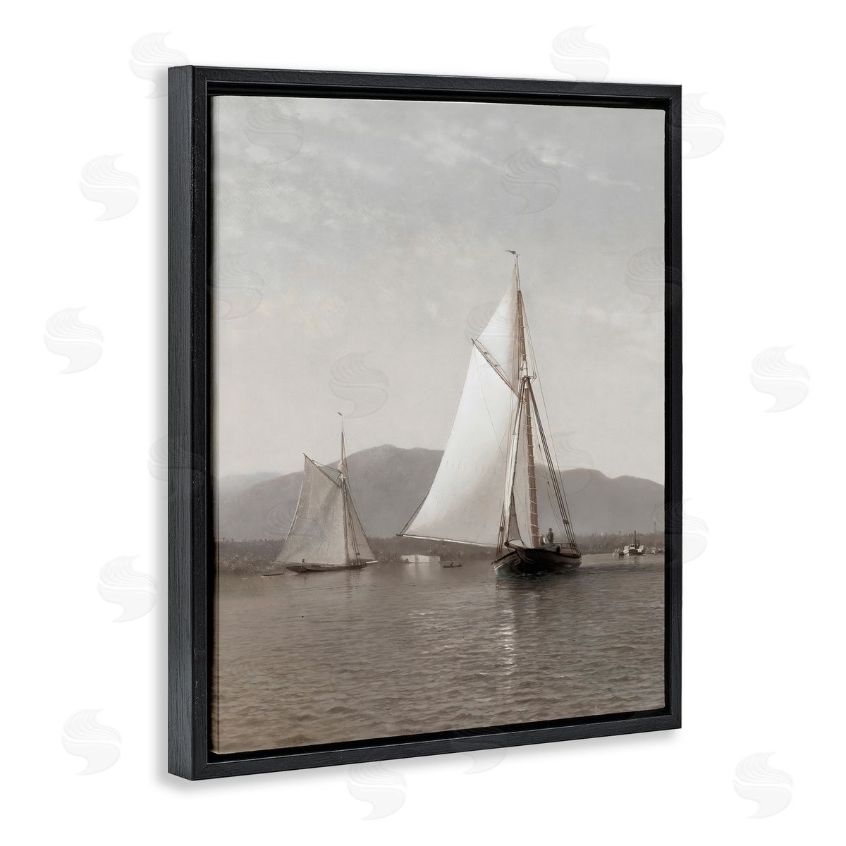 Riley B Soft Vintage Coastal Boat Black Floating Frame Canvas Wall Art Print