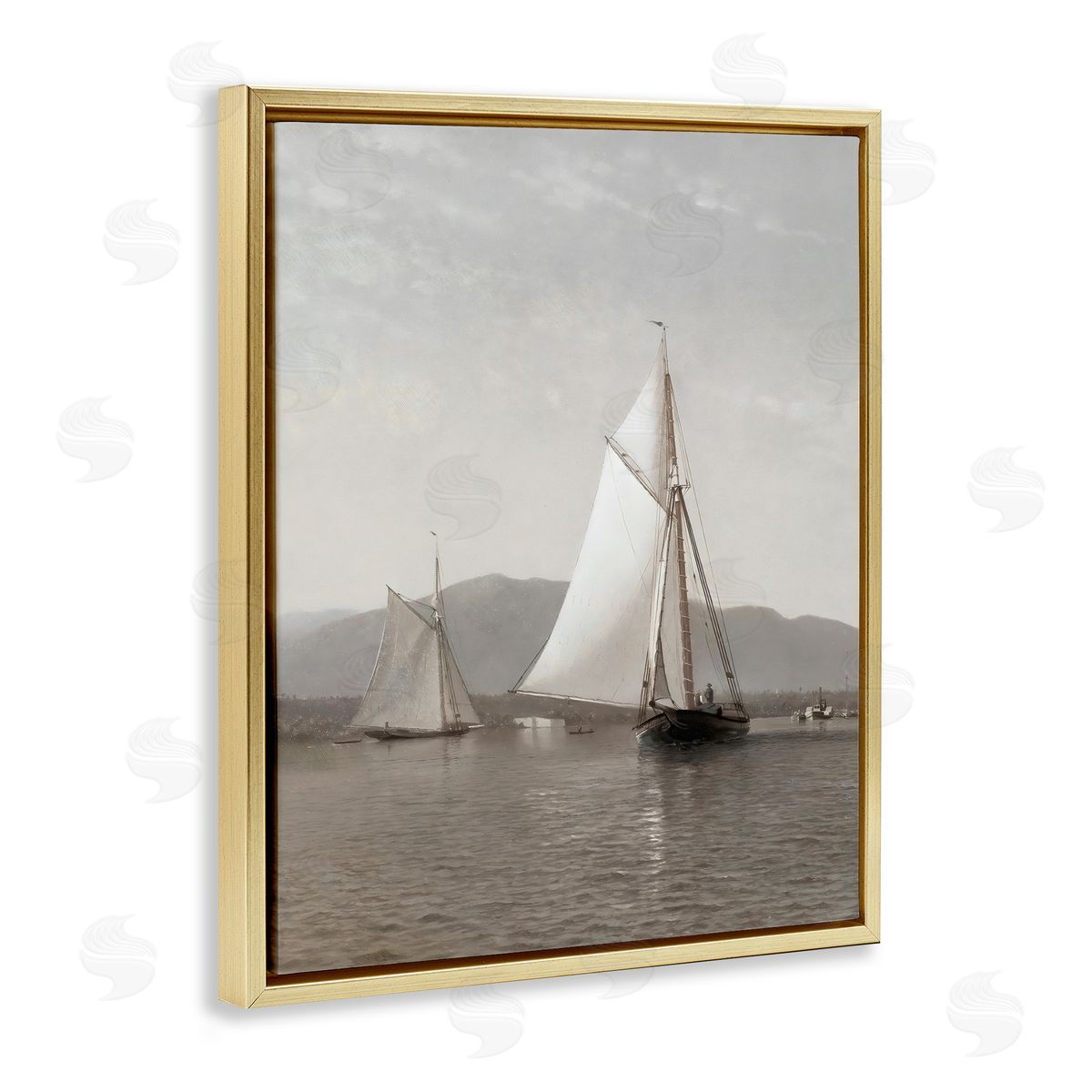Riley B Soft Vintage Coastal Boat Gold Floating Frame Canvas Art Print