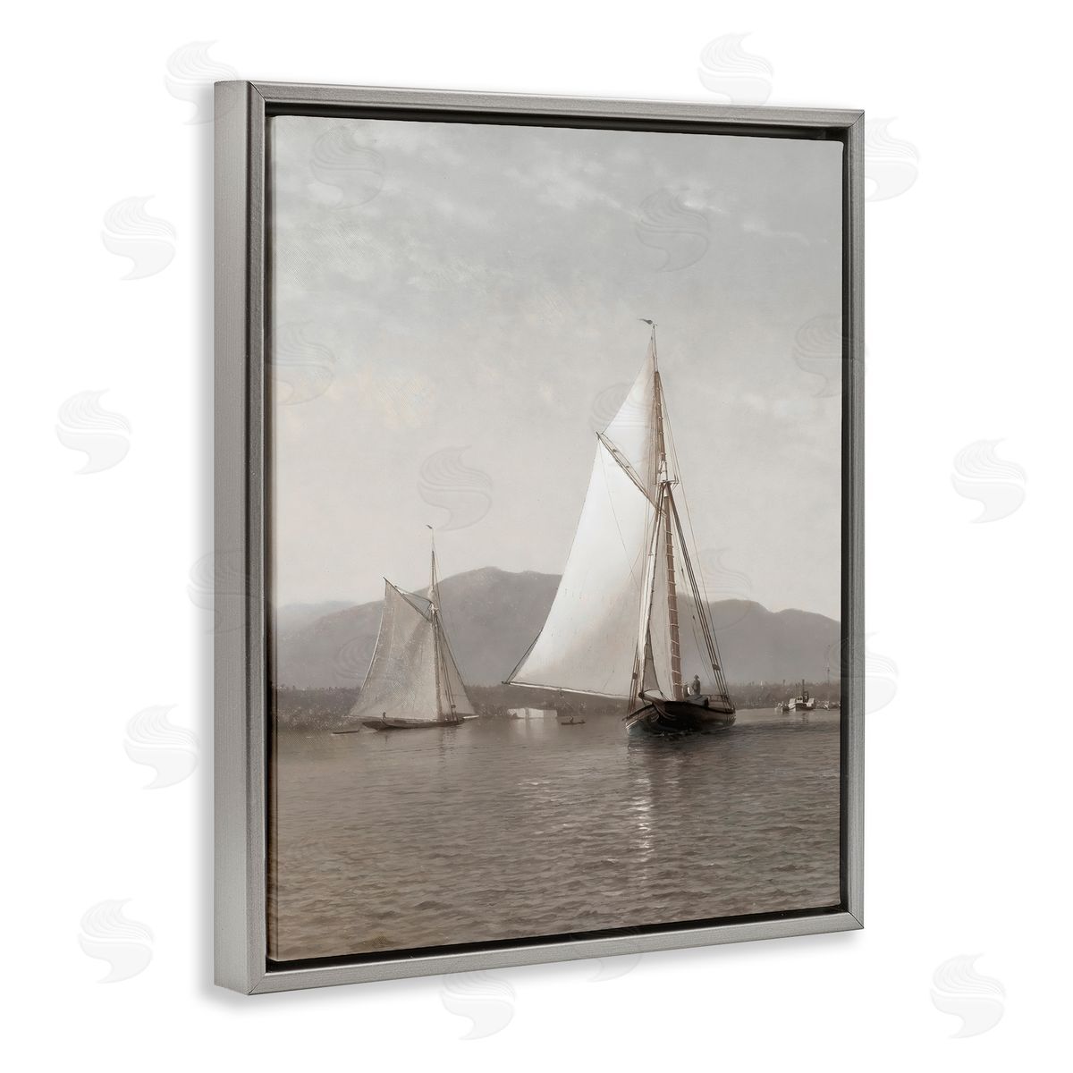 Riley B Soft Vintage Coastal Boat Gray Floating Frame Canvas Art Print