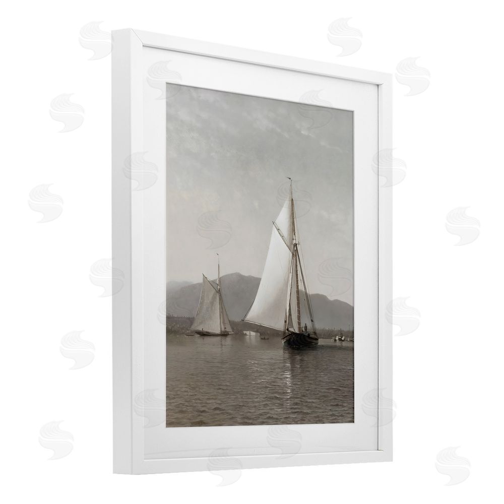 Riley B Soft Vintage Coastal Boat White Framed Print Under Glass Art