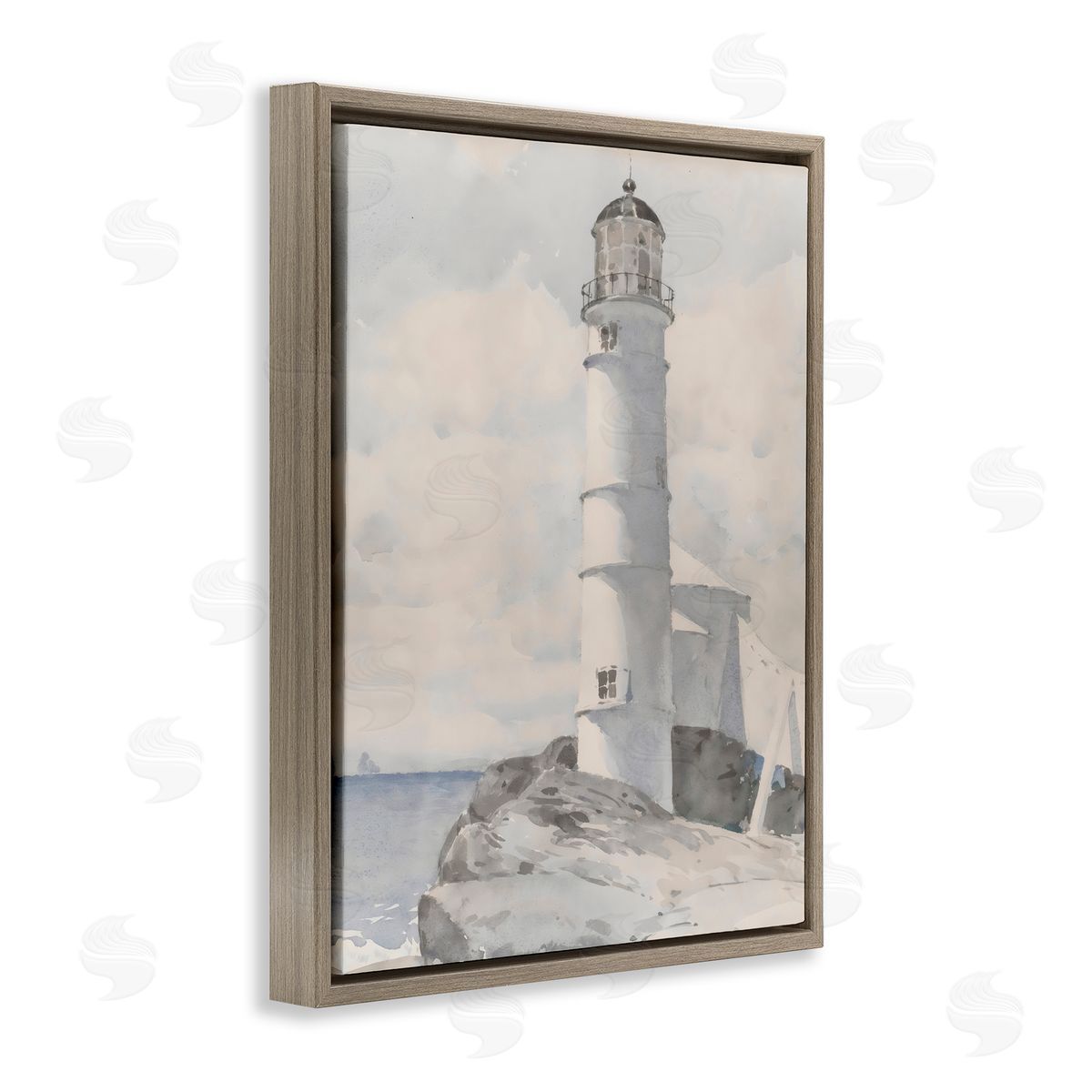 Riley B Soft Vintage Coastal Lighthouse Brown Floating Frame Canvas Art Print