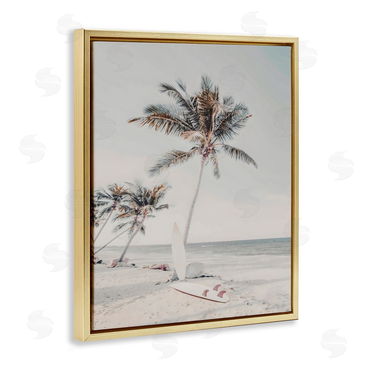 LSR Design Studio Taking A Rest Palm Tree Gold Floating Frame Canvas Art Print