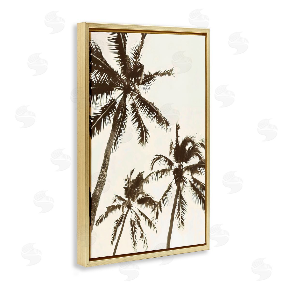 LSR Design Studio Classic Palm Trees Silhouette Gold Floating Frame Canvas Art Print