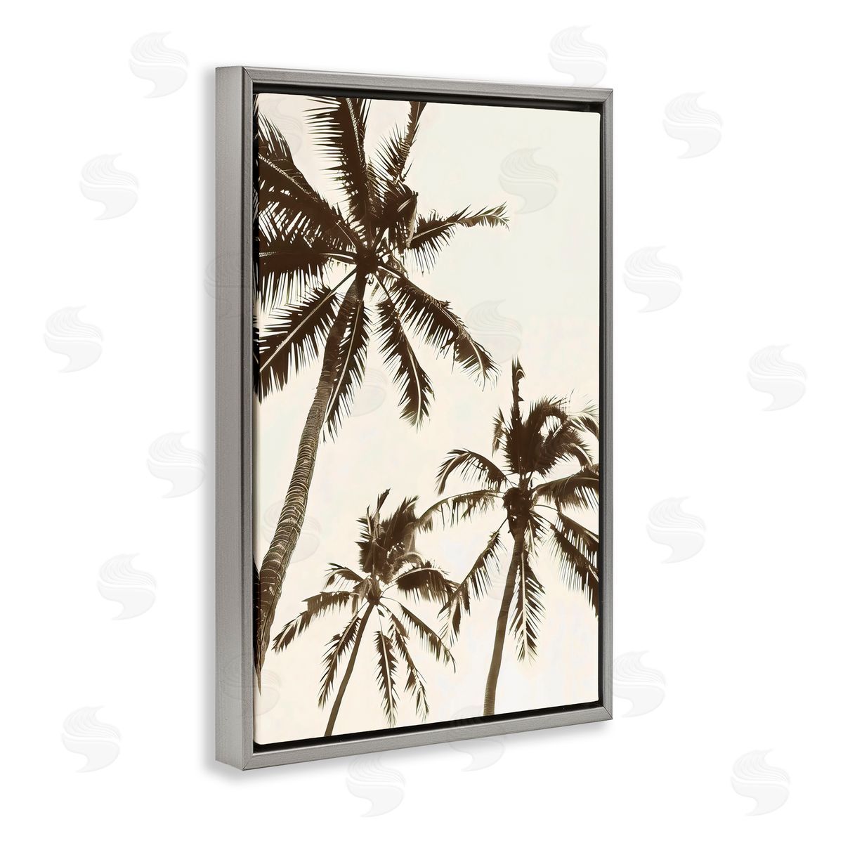 LSR Design Studio Classic Palm Trees Silhouette Gray Floating Frame Canvas Art Print